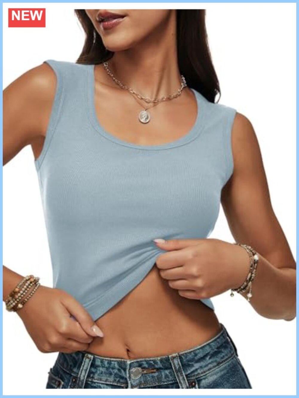 Women's Ribbed Cropped Tank Top | Cotton Spandex Sleeveless Scoop Neck Wide